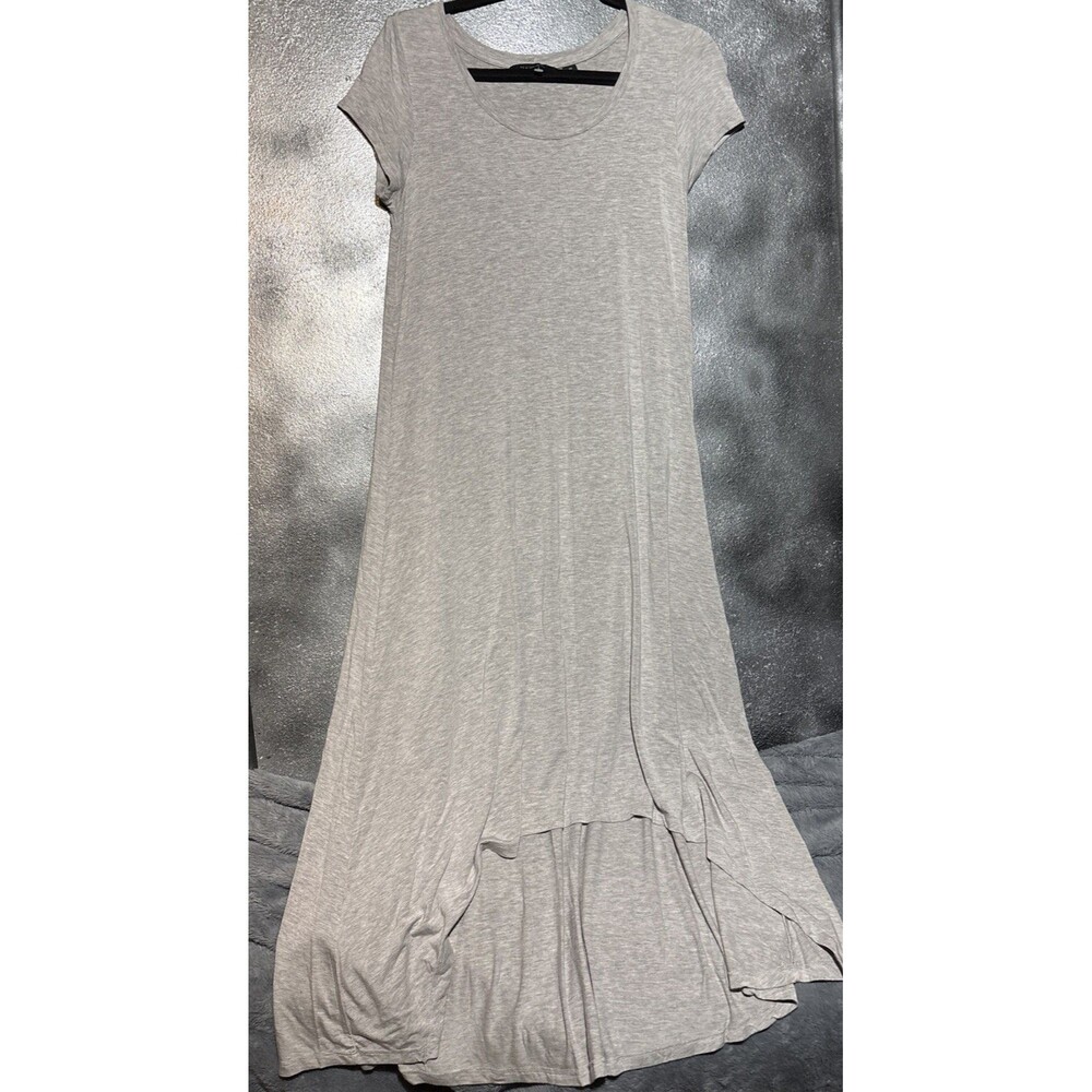 H by Halston Dress Midi Maxi Jersey T Shirt Stretch Hi Low Gray Tan Size XS